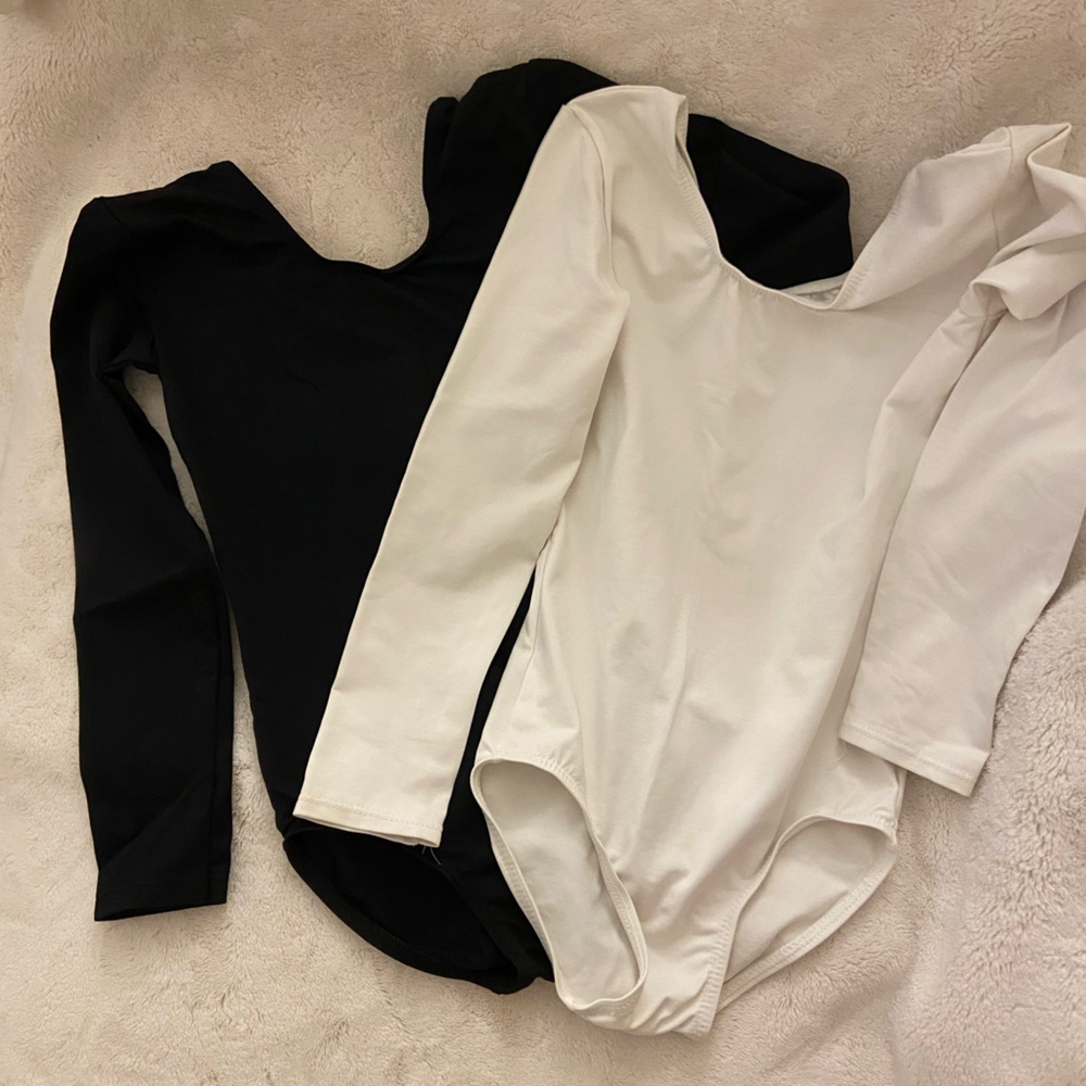 Danskin Kids Long Sleeve One-Piece Bodysuits in Black and White